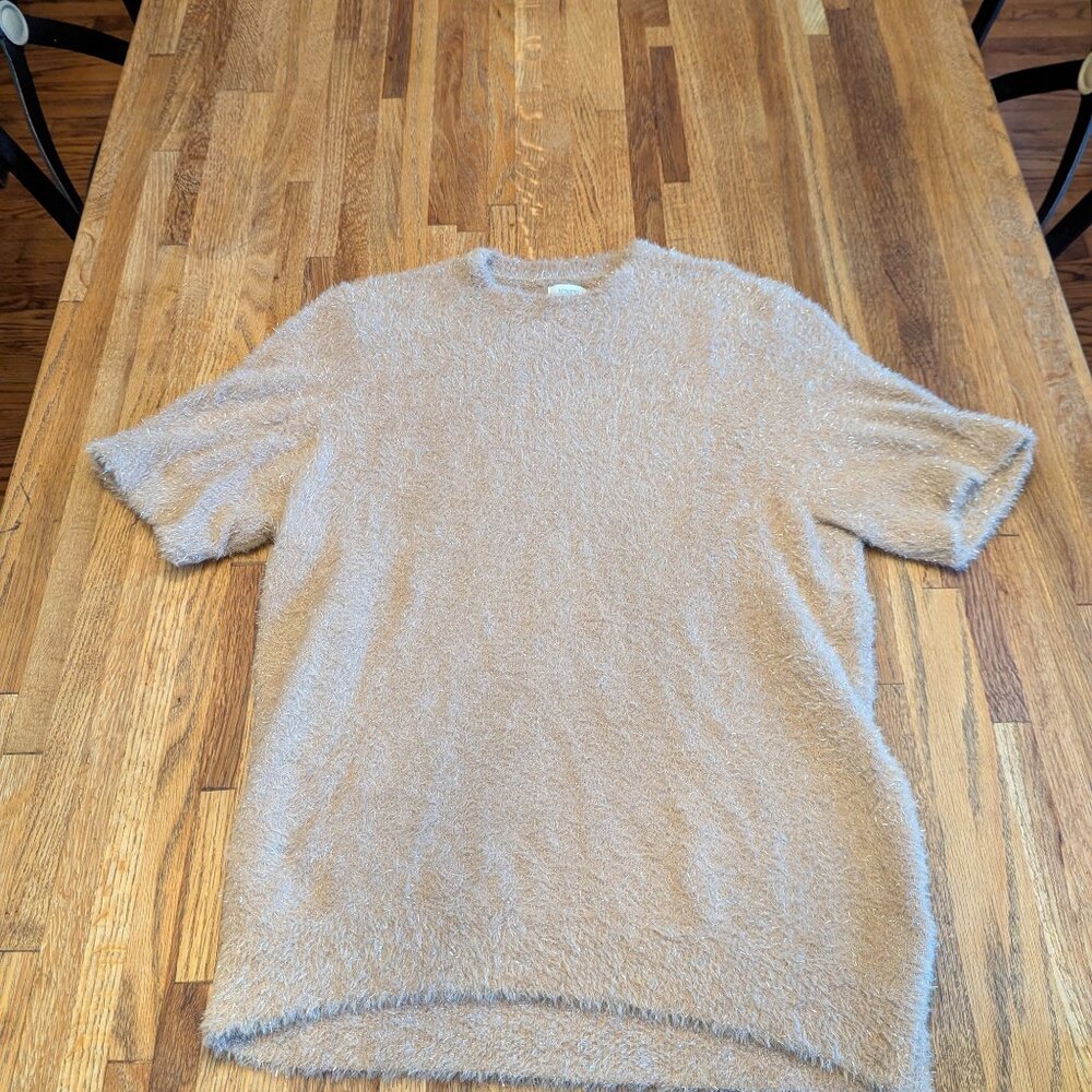 Women's J  Crew Large Short Sleeved Beige Shimmery Sweater
